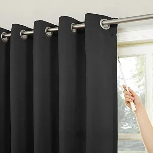 Faux Silk Panel Grommets Curtain 84″ Black