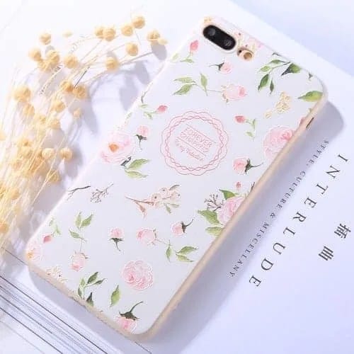 Protective Case For iPhone 8 Plus & 7 Plus Embossment Peach Blossom Pattern Soft TPU
