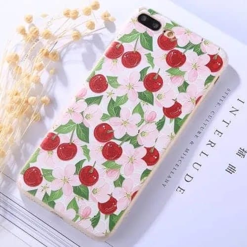 Protective Case For iPhone 8 Plus & 7 Plus Embossment Cherry Pattern Soft TPU