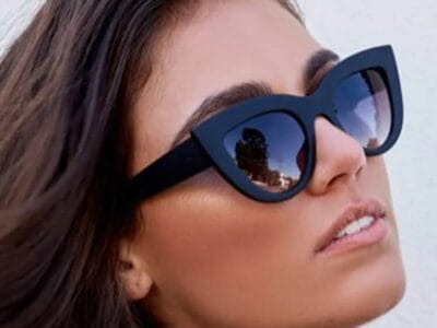 Cat Eye Mirrored Metal Frame Sunglasses for Women UV400 (White)