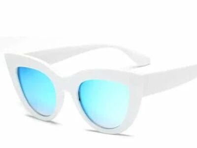 Cat Eye Mirrored Metal Frame Sunglasses for Women UV400 (White)