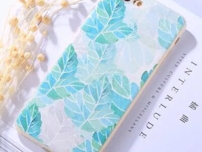 Protective Case for iPhone 8 Plus & 7 Plus Embossment Green Leaves Pattern Soft TPU