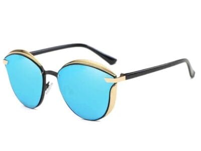 Women Fashion Retro Round Metal Frame UV400 Polarized Sunglasses (Blue)