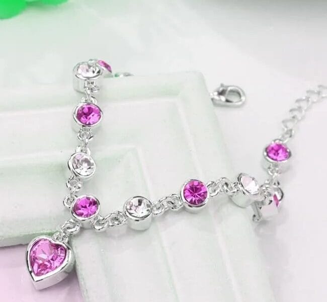 Fashion 12 Constellation Crystal Bracelets Gold-plated Anti-allergy Bracelet Jewelry (Magenta)