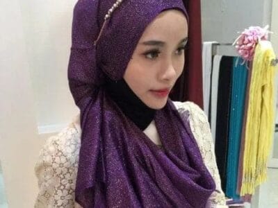 Hijab Scarf Fashion Gold Silk Cotton Female Long Scarf Folk Style (Purple)