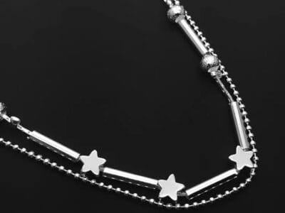 Fashion Jewelry Double Powder Beads and Stars Silver Plated Anklets (Silver)