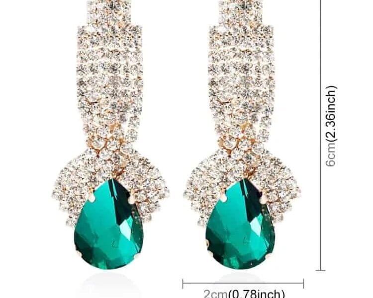 Ladies Vintage Luxury Diamond-shape Drop Long Earrings 1 Pair (Green)