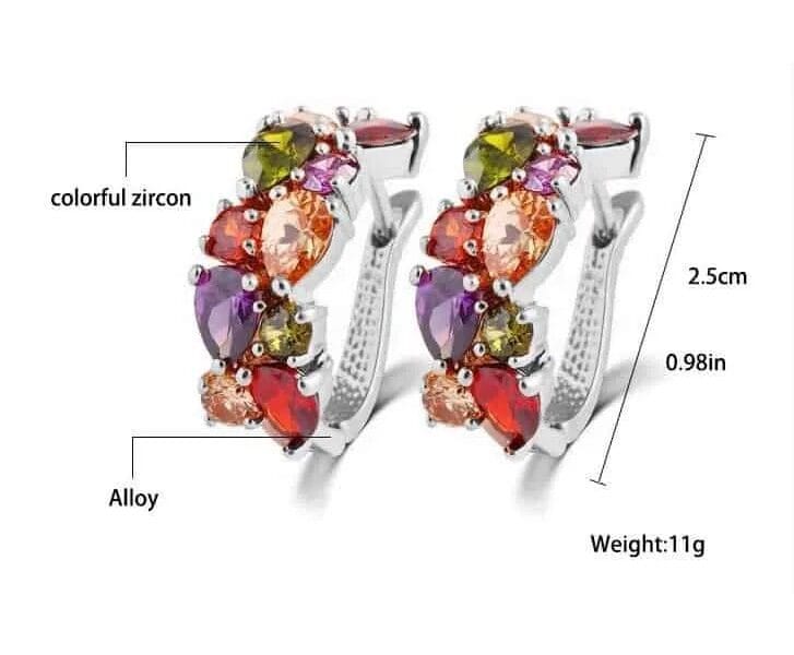 Colorful Zircon Earrings Stud Jewelry For Women And Girls (Silver)