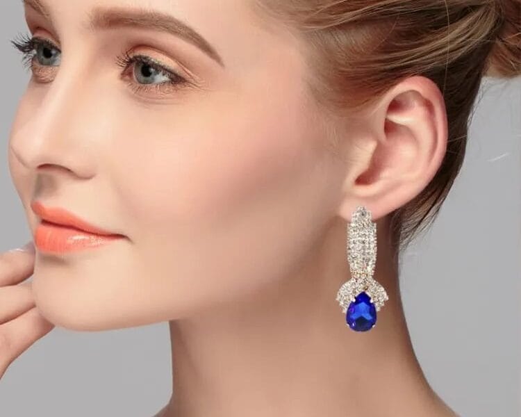 Ladies Vintage Luxury Diamond-shape Drop Long Earrings 1 Pair (Blue)