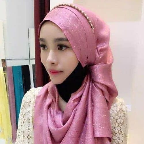 Hijab Scarf Fashion Gold Silk Cotton Female Long Scarf Folk Style (Pink)