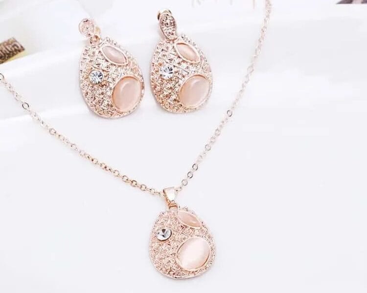 Fashion Beautiful Diamond-shape Droplet Type Necklace Earrings Jewelry Set 3 in 1 for Women