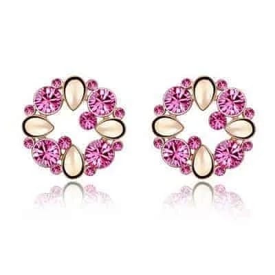 Fashionable Elegant Round Shape Diamond Alloy Earring (Magenta)