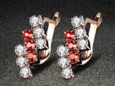 Earring For Women 1 Pair Of 18 k Gold Irregular Geometrical Sterling Silver Crystal Stud 21*9 mm (red)