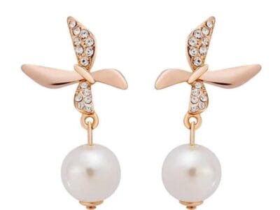 Imitation Pearl Leaf Butterfly Style Earrings