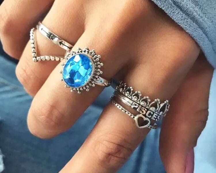 Simple Fashion Sapphire Letter Crown Heart-shaped Ring Set