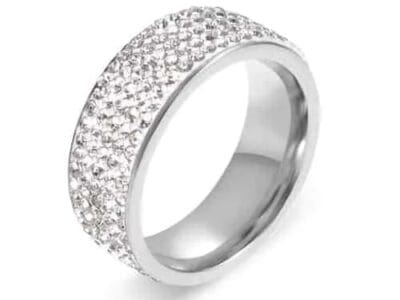 Stainless Steel Eternity Ring For Wedding Band Engagement Promise High Quality Crystal and Rhinestones Inlaid Circle Round (Silver)