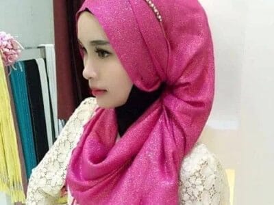 Hijab Scarf Fashion Gold Silk Cotton Female Long Scarf Folk Style (Magenta)