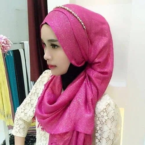 Hijab Scarf Fashion Gold Silk Cotton Female Long Scarf Folk Style (Magenta)