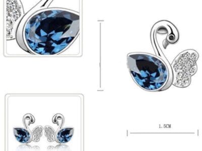 Fashionable Elegant Swan Style Diamond Alloy Earring (Blue)