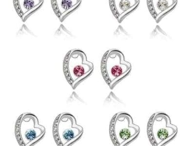 Stylish Alloy & Crystal Heart Shape Earrings (Green)