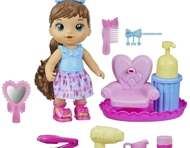 Baby Alive: Sudsy Styling 14-Inch Doll Brown Hair, Green Eyes Kids Toy for Boys and Girls