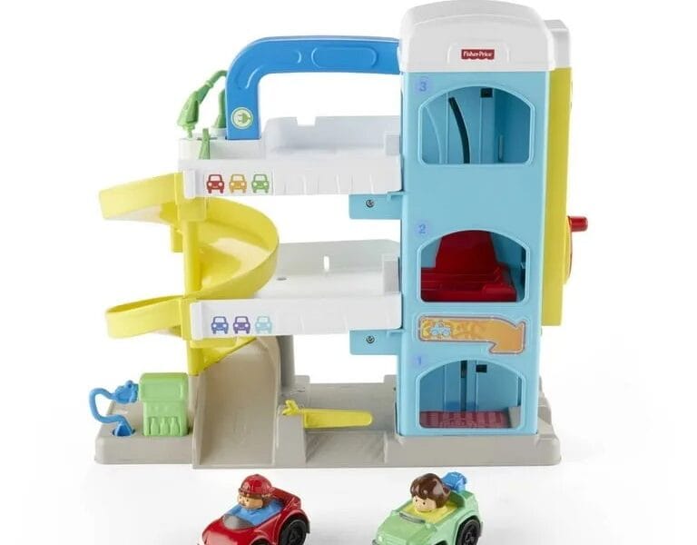 Fisher-Price Little People Helpful Neighbor’s Garage Toddler Playset with 2 Wheelies Cars