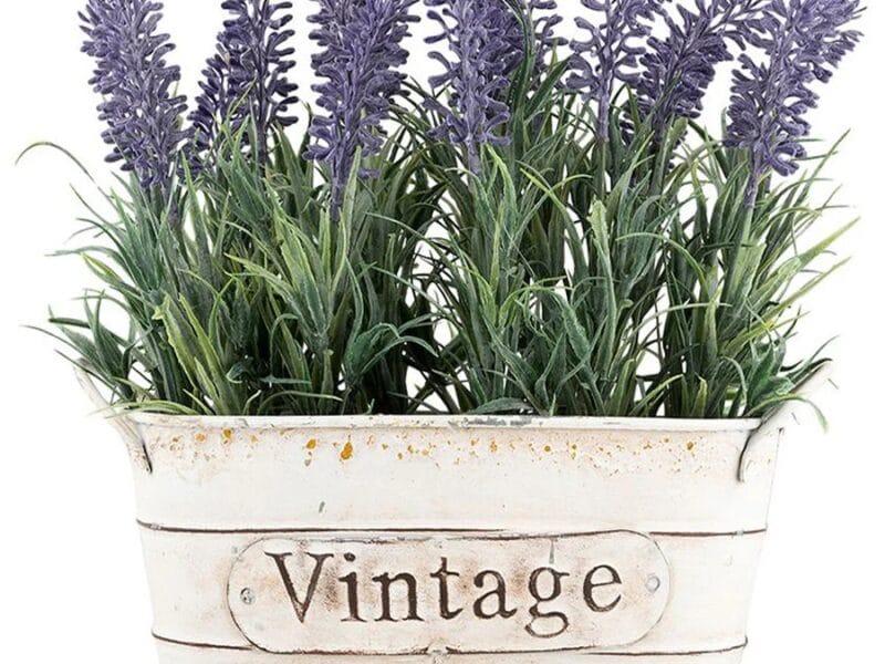 Faux Lavender in Tin Pot