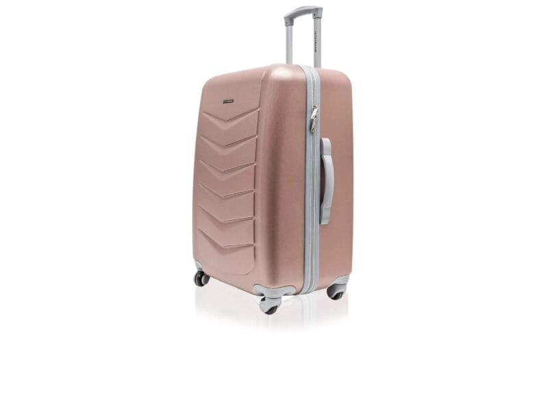 Jetstream 18-inch Hardside Carry On Luggage Set Rolling Wheeled Spinner Travel Lightweight ABS Suitcase, (Rose Gold Chevron)