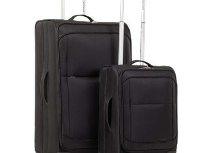 Jetstream Softside Rolling Spinner Upright Set Checked and Carry-on Luggage Duo, Black