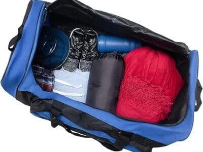 Jetstream Foldable 145L Duffle Bag with Triple Inline Wheels, Large Collapsible Duffel for Camping & Travel, Black Blue