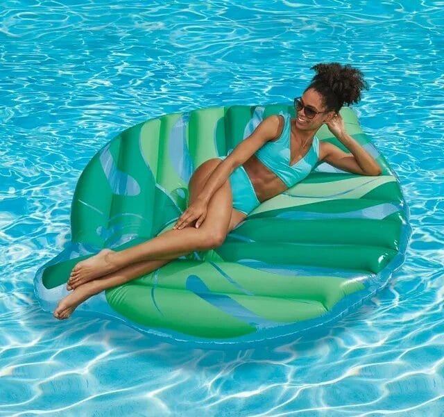 Inflatable Leaf Pool Float, Green & Blue Print, for Kids and Adults, Unisex