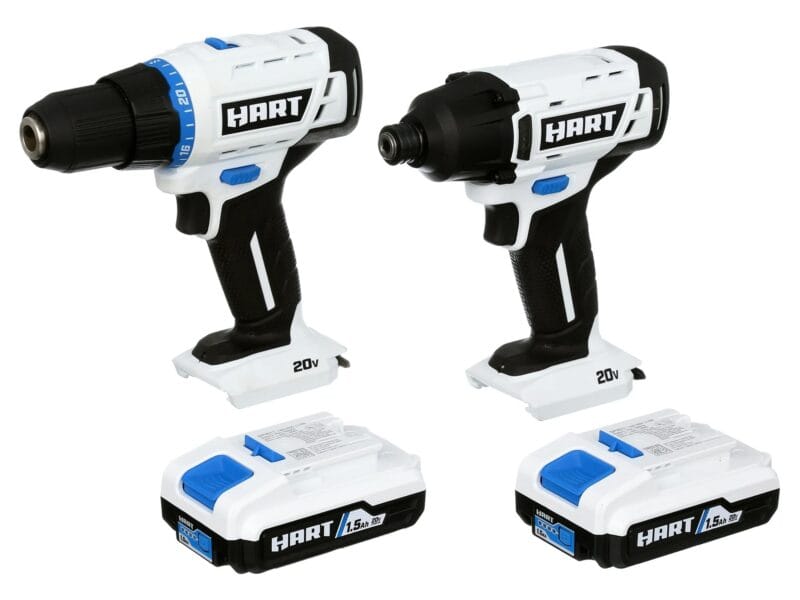 HART 20V Drill/Impact Kit 1.5Ah Lithium-Ion Batteries, 3-Jaw – Batteries not Included