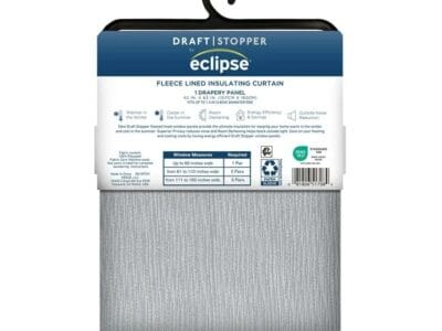 (2 pack) Eclipse Draft Stopper Room Darkening Fleece Lined Rod Pocket, Single Curtain Panel, Silver, 42″ W x 63″ L
