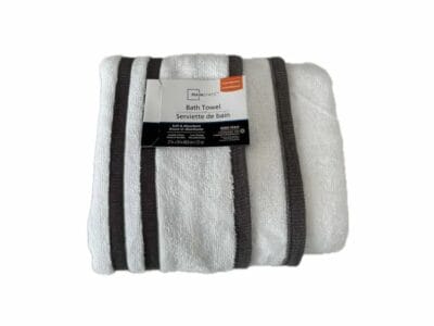Mainstays Basic Bath Collection – Adult Single Bath Towel, White Stripe