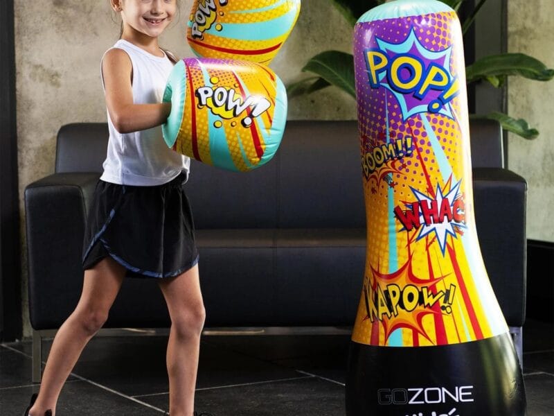 GoZone Kids Inflatable Punching Bag Set – Multi-Color, With inflatable gloves