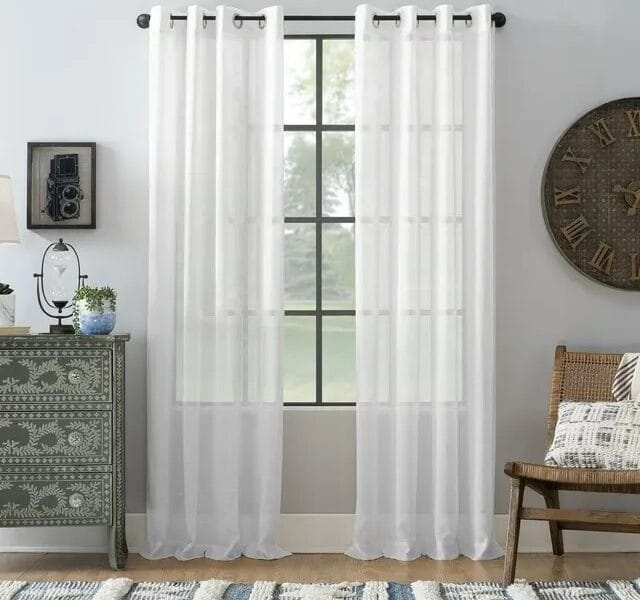 Archaeo Slub Textured Linen Blend Grommet Top Curtain, 52″x95″, White