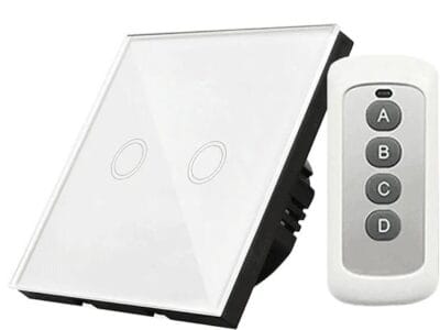 Minitiger EU Smart Home Wifi Wall Light Touch Switch 2 Gang WiFi/433 RF/APP Remote Wifi Light Switch Crystal Glass Panel Color White