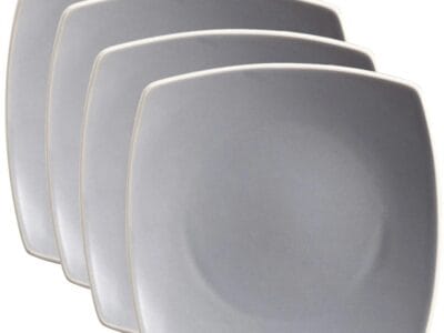 Hometrends Soho Lounge 4 Piece 7.4 Inch Square Stoneware Salad Plate Set in Grey