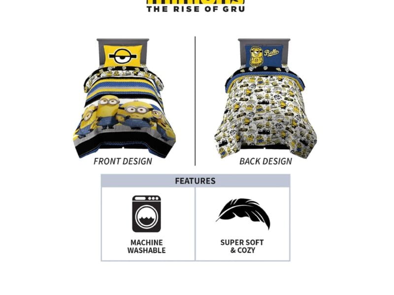 Franco Kids Bedding Super Soft Twin Comforter and Twin Flat Sheet & One Pillowcase Minions The Rise Of Gru
