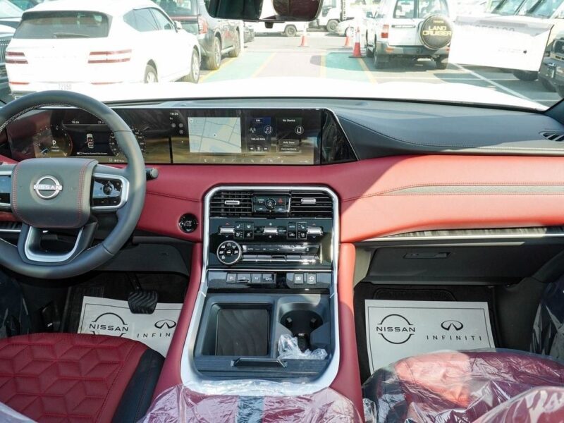 2025 Nissan Patrol Platinum 3.5-liter V6 Twin-Turbo Engine White Burgundy SUV GCC Specs