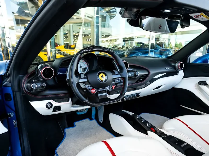 2023 Ferrari F8 Spider 3.9 Liters 8 Cylinders Petrol Engine Blue White Sports Car