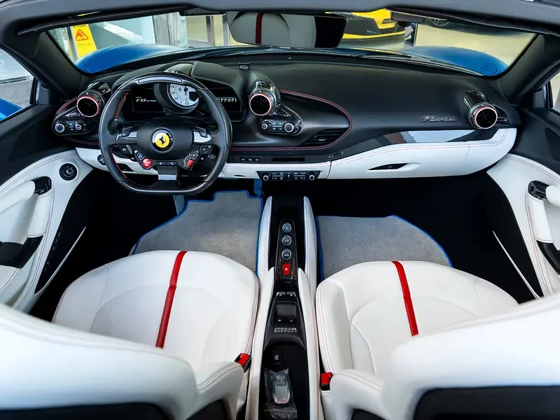2023 Ferrari F8 Spider 3.9 Liters 8 Cylinders Petrol Engine Blue White Sports Car