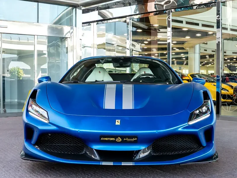 2023 Ferrari F8 Spider 3.9 Liters 8 Cylinders Petrol Engine Blue White Sports Car