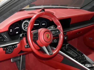 2021 Porsche Carrera / 911 Turbo S 3.7L twin-turbo flat-six Engine Silver Red Sports Car